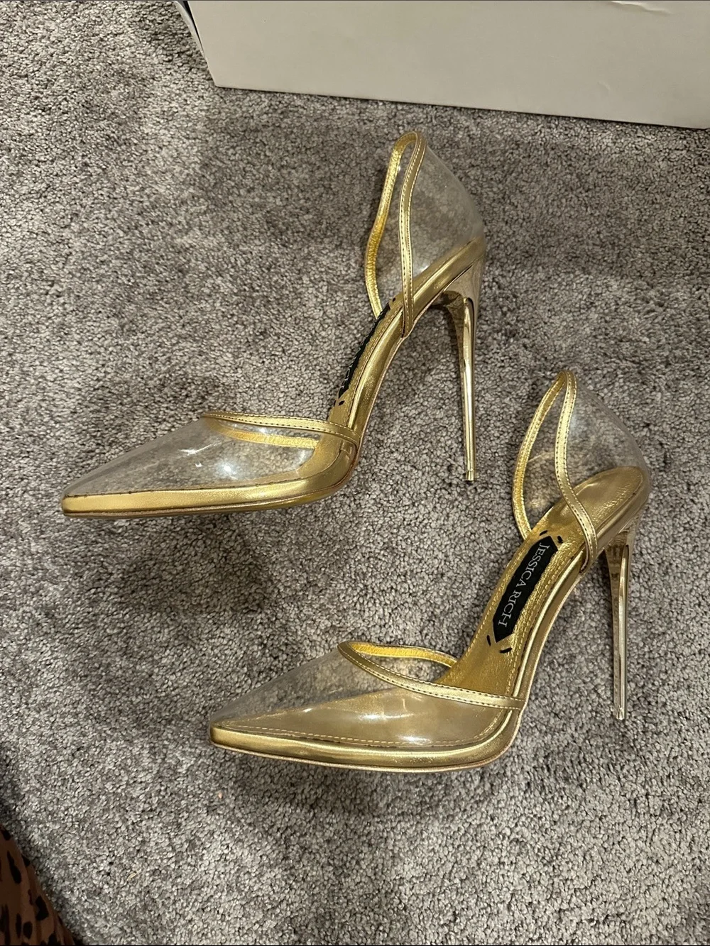 Jessica Rich Gold Metallic Pointed-Toe Clear Slingback Heels